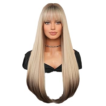 Amazon.com : 7JHH WIGS Long Straight Wig with Bangs 28in Ash